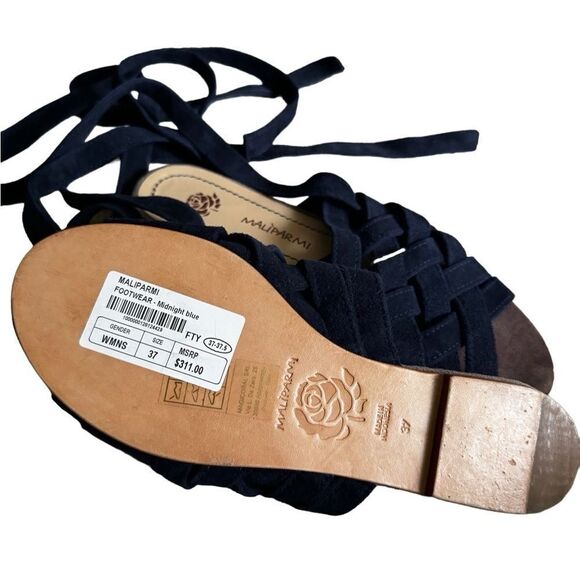 NWT Maliparmi Women's Navy Suede ankle wrap flat Sandals size 37/ 6.5 US - Picture 6 of 8